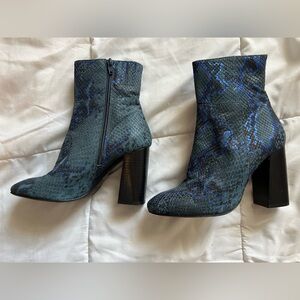 Free People Blue Snakeskin Ankle Chunky Boots